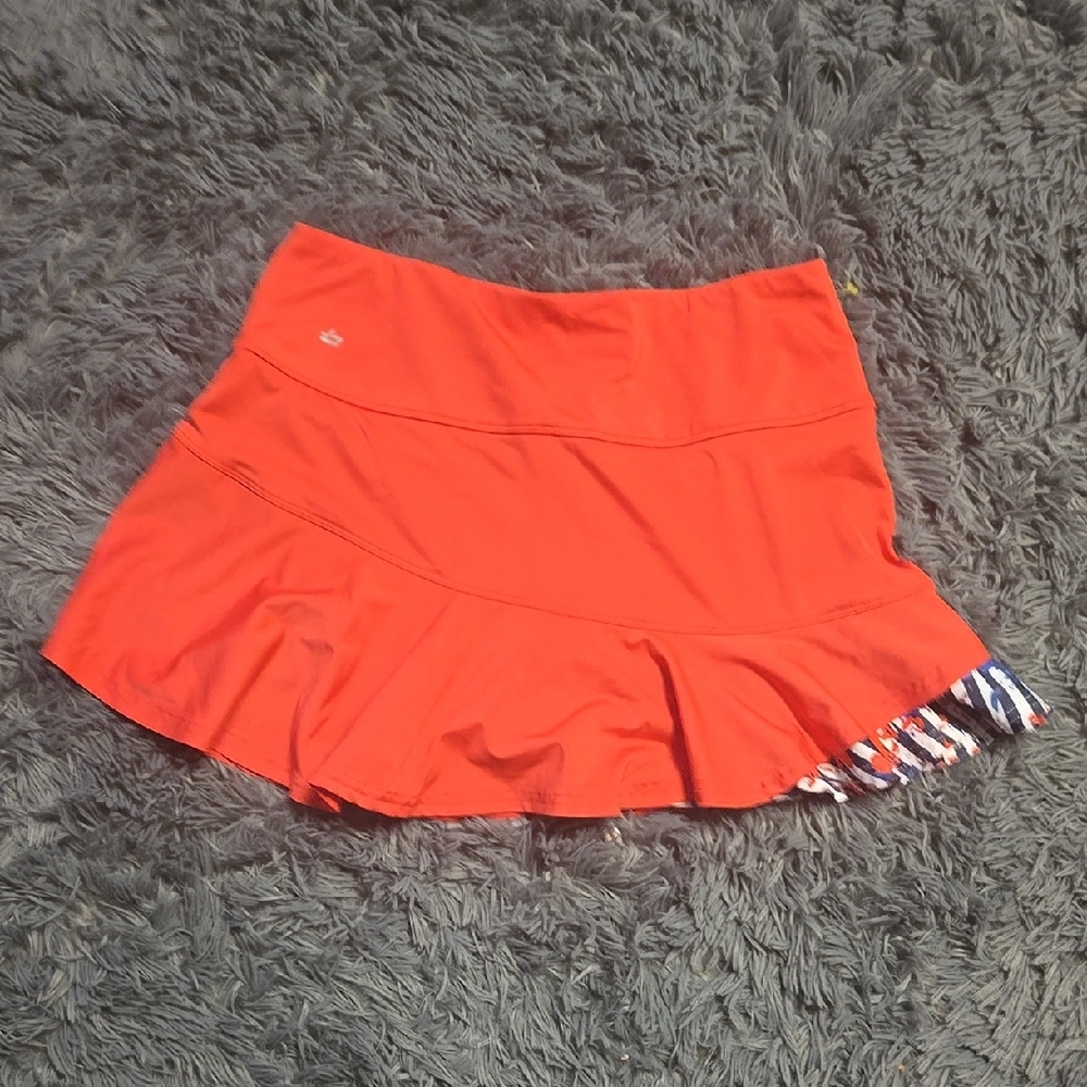 Red Flared Skirt with Patterned Hem